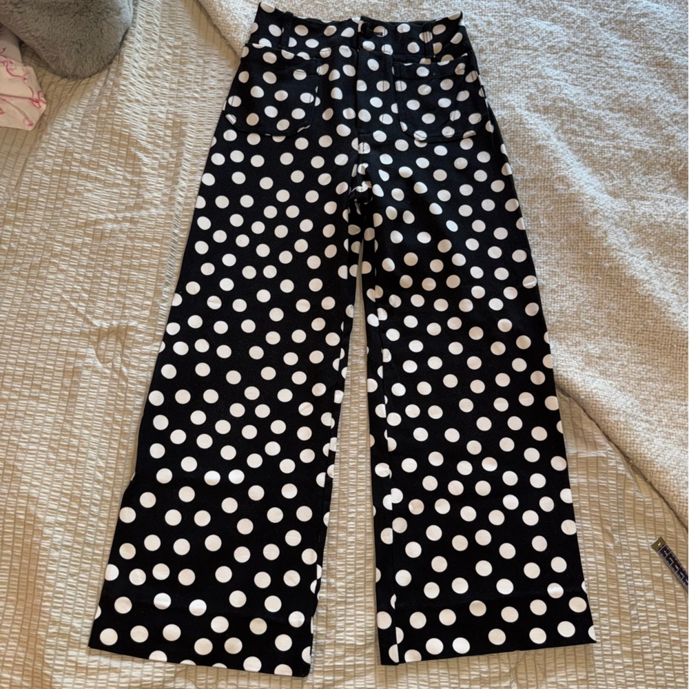 SOLD!! 🛑 Maeve Bold Black White Polka Dot Cropped Collette Pants 25 - Picture 1 of 7
